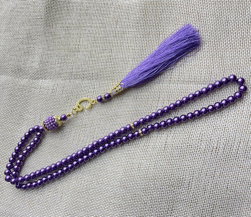 99 Beads Glass Faux Pearl TASBIH Prayer Accessory Purple 