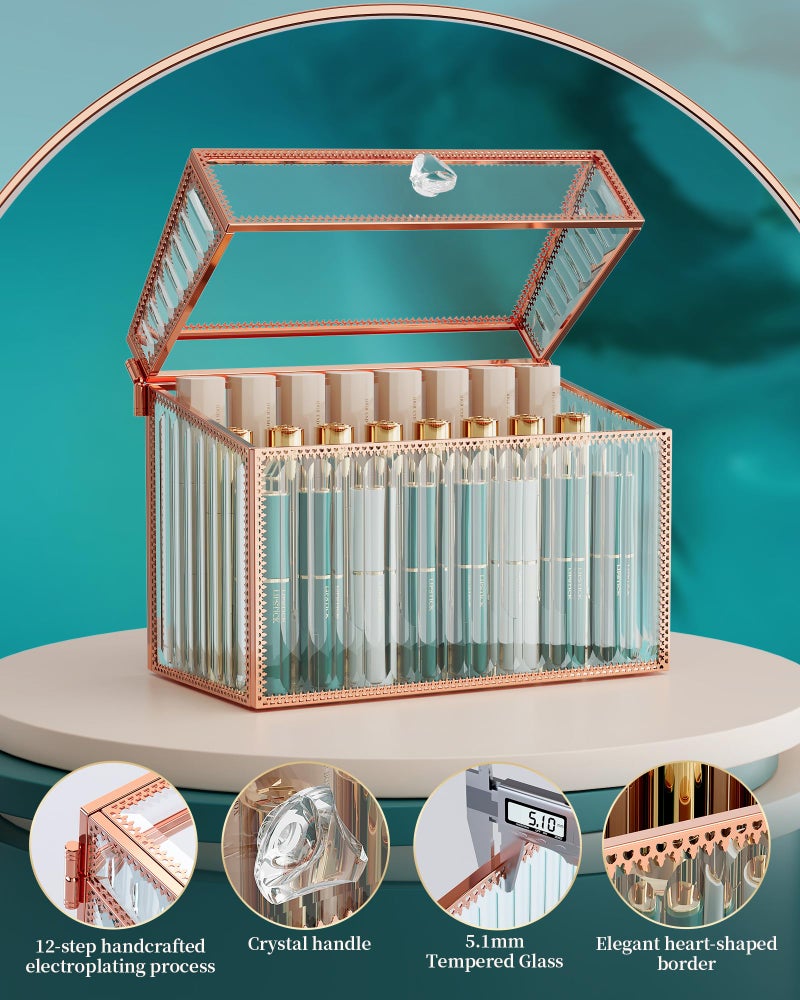 Youdepot Lipstick Organizer Lipstick Holder - 24 Spaces, Tempered Glass Lip Gloss and Perfume Organizer,Vanity Lipstick Holder and Organizer. - Image 3