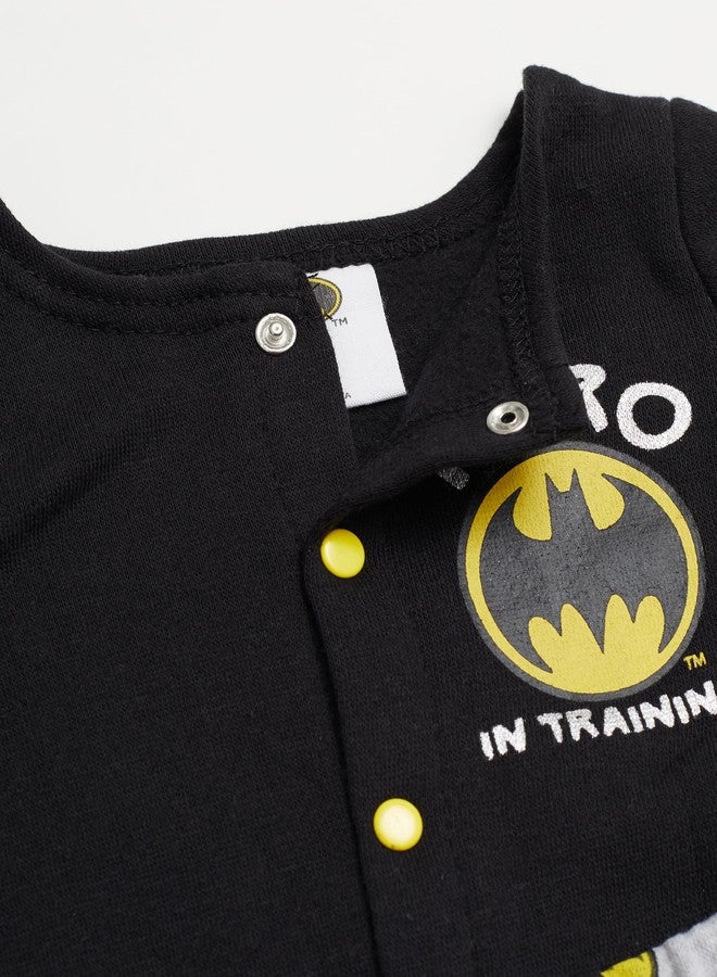 BATMAN Baby Boys Outfit with Snap Shirt and Baby Footed Pants Baby Boy Clothes (Black/Grey/Yellow, 3-6M) - Image 4
