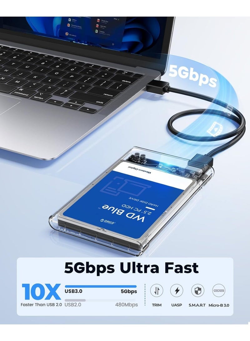 ORICO 2.5" USB 3.0 External Hard Drive Enclosure for 2.5 Inch SATA HDD and SSD[Optimized for SSD, Support 6TB UASP SATA III] Tool Free- Transparent (2139U3) - Image 3