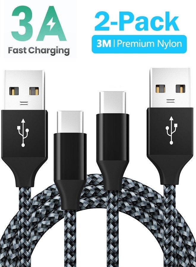 كابل USB-C من USB-A بطول 3 متر [حزمة من 2 قطع]، شحن سريع 3A ومزامنة بيانات 480Mbps، منسوج نايلون فاخر، متوافق مع سامسونج جالاكسي، هواوي، آيباد، نينتندو سويتش وجميع أجهزة Type-C - Image 1