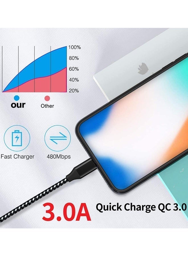 كابل USB-C من USB-A بطول 3 متر [حزمة من 2 قطع]، شحن سريع 3A ومزامنة بيانات 480Mbps، منسوج نايلون فاخر، متوافق مع سامسونج جالاكسي، هواوي، آيباد، نينتندو سويتش وجميع أجهزة Type-C - Image 2