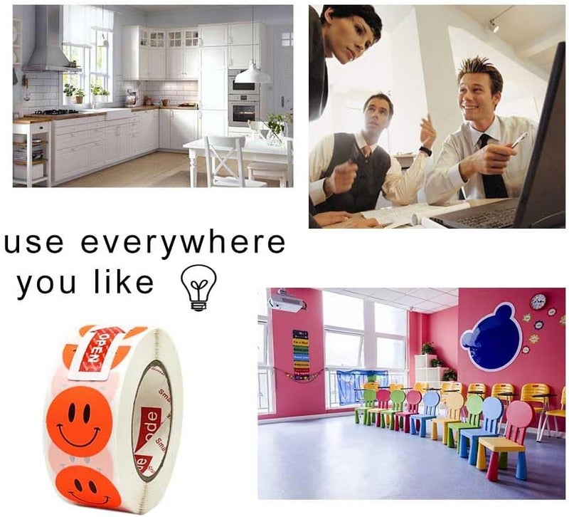 Hcode Round Happy Face Stickers Roll Circle Dots Paper Labels Reward Stickers Teachers Stickers 500 Pieces per Roll - Image 3