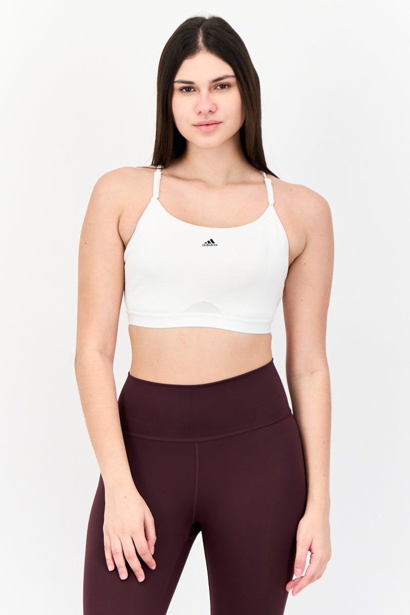 Adidas Women Branded Logo Padded Sports Bra, White  - Image 1