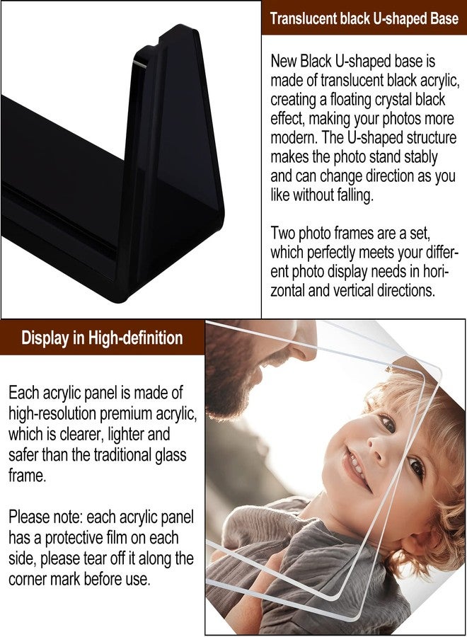 Boxalls 2 Pack Acrylic Picture Frames 5x7 with Translucent Black Base Stand, Frameless Photo Frame for Tabletop or Desktop Display ( Horizontal + Vertical) - Image 2