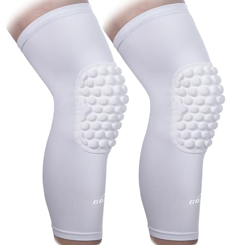 COOLOMG Basketball Knee Pads Youth Kids Adult Football Protective Padded Knee Compression Sleeves White M - Image 1
