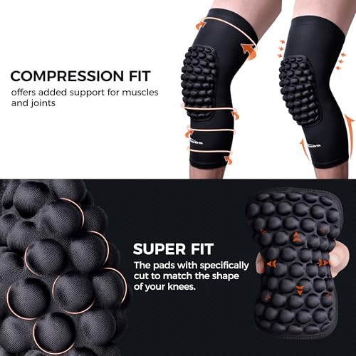 COOLOMG Basketball Knee Pads Youth Kids Adult Football Protective Padded Knee Compression Sleeves White M - Image 4