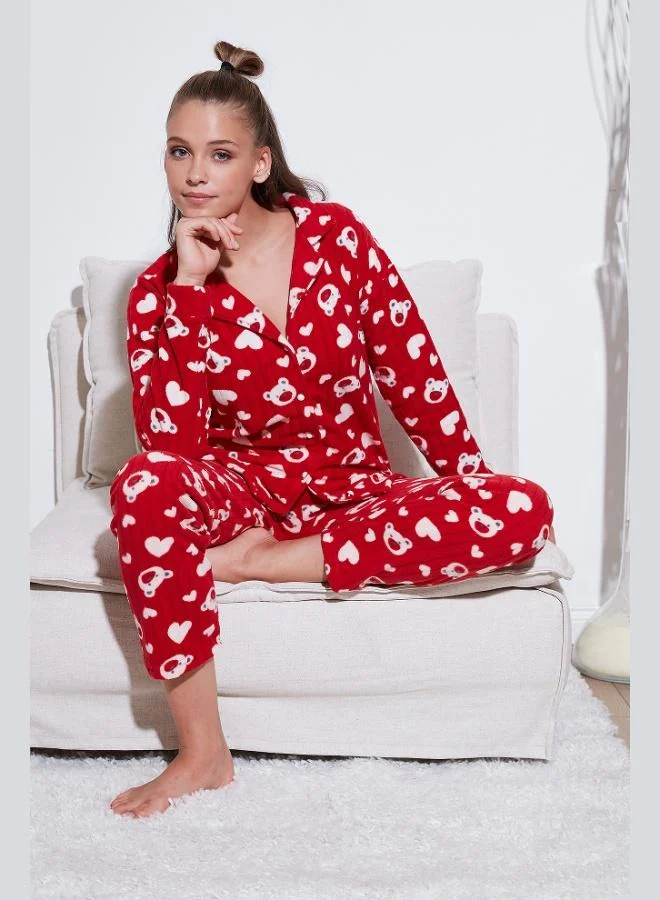 Lela Lela Standard Fit Buttoned Polar Fleece Pajama Set Women's Pajama Set 6095617