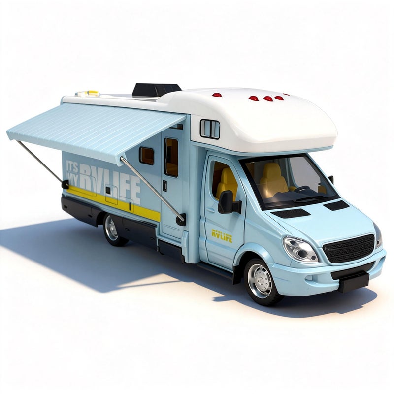 VIIGER Toy Camper RV Motorhome Toys for Boys Girls Diecast Metal Vehicle Pretend Play Pull Back Model Car Doors Awning Open Light Sound Age 3 4 5 6 7 8 Kids Toddlers Birthday Gifts Blue - Image 2