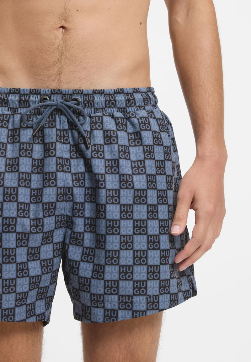 HUGO Dark Blue Quick-dry swim shorts with stacked-logo check print for Men | Best Price UAE