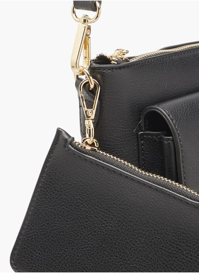Le Confort Women Textured Crossbody Bag with Detachable Strap and Pouch
