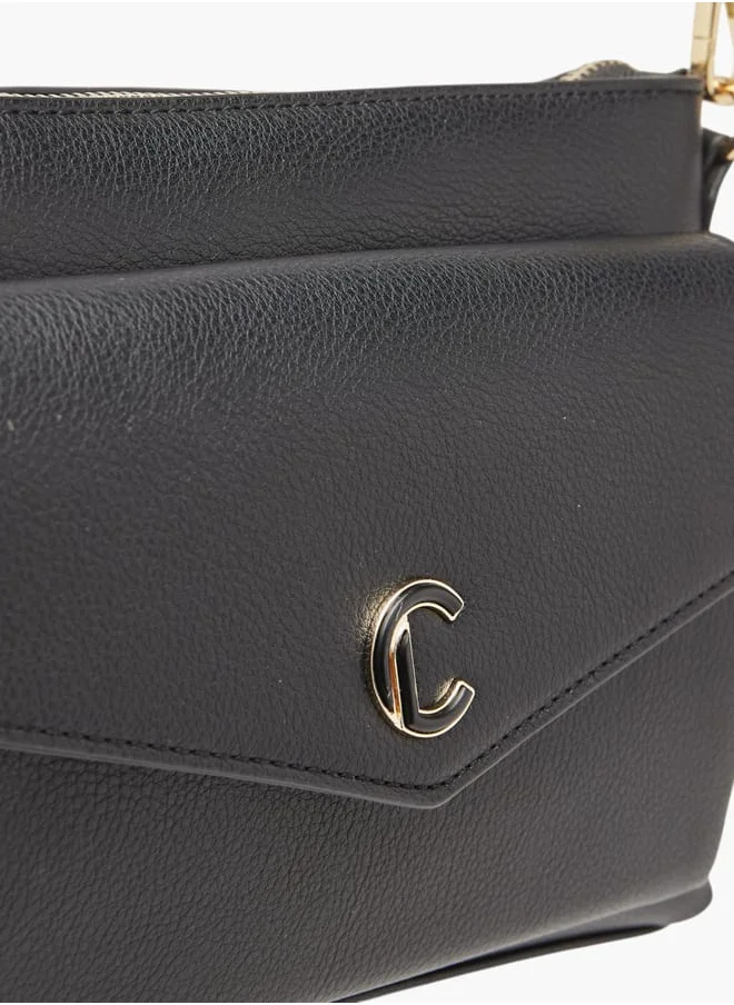 Le Confort Women Textured Crossbody Bag with Detachable Strap and Pouch