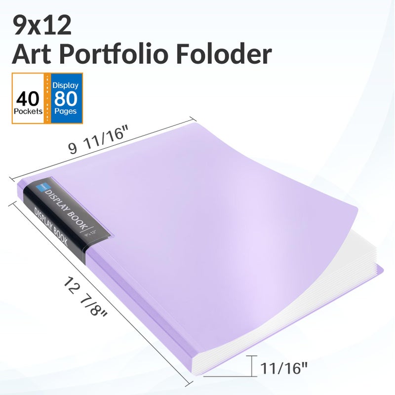 Sooez Art Portfolio 9"x12", 40 Pockets Large Folder Display 80 Pages, Heavy Duty with Clear Sheet Protectors, Presentation Book for Artwork Document Organizer Binder - Image 2
