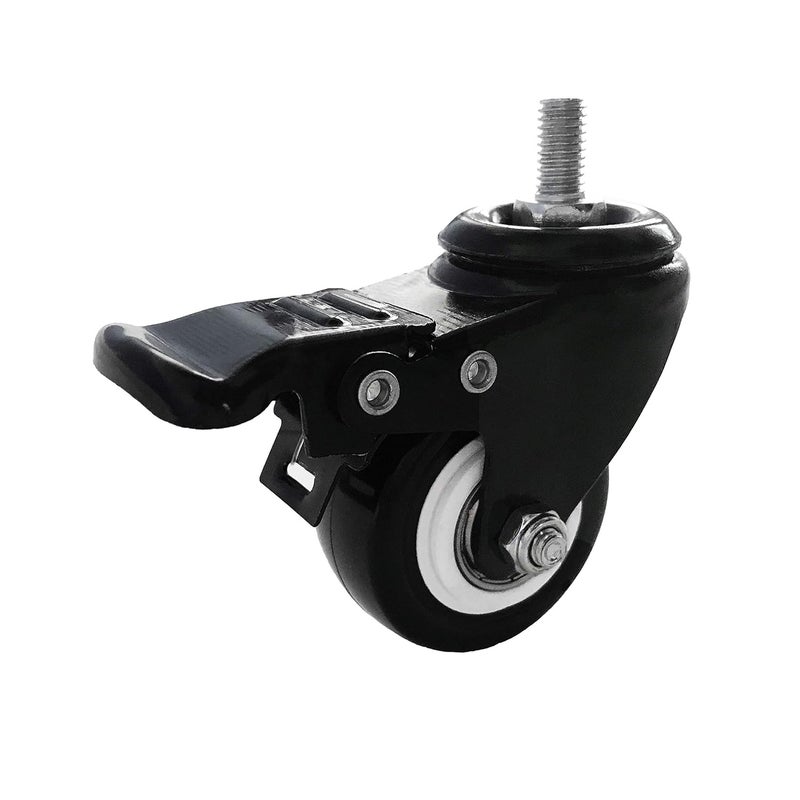 VWINDESK 2 inch M8(0.315'' Φ) 15mm Threaded Locking Caster Wheels, Set of 4, Swivel, Polyurethane PU Swivel Ball Casters with 360 Degree Top Plate 220lb Total Capacity, Brake, Used for Standing Desk - Image 1