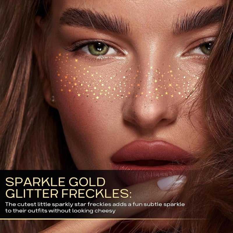 ChicAbode Glitter Freckles Face Tattoo, Glitter Freckles for Face, 10pcs Gold Sparkle Freckles, Face Glitter Makeup Patches - Image 5