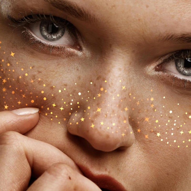 ChicAbode Glitter Freckles Face Tattoo, Glitter Freckles for Face, 10pcs Gold Sparkle Freckles, Face Glitter Makeup Patches - Image 3