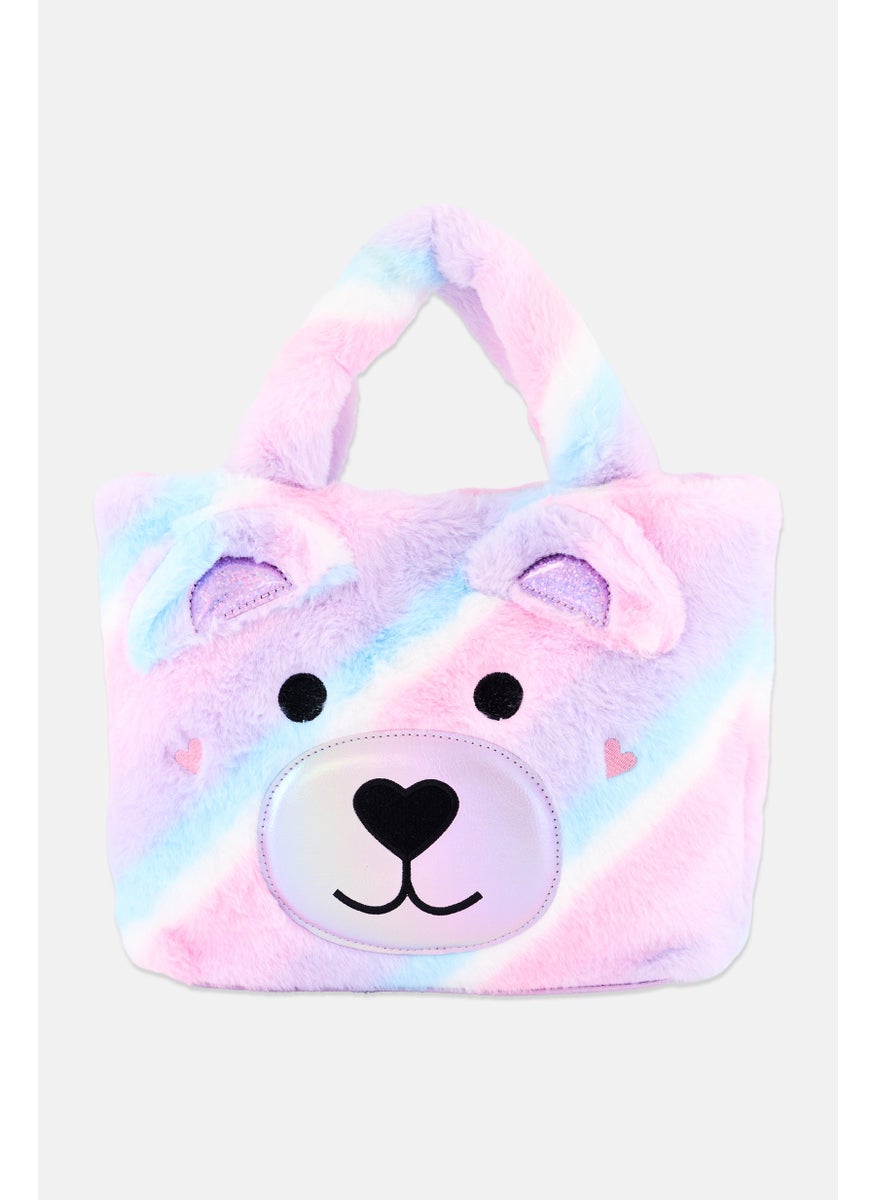 OMG Accessories Kids Girl Teddy Faux Fur Tote Bag 23 H x 33 L x 7 W cm, Purple  - Image 1