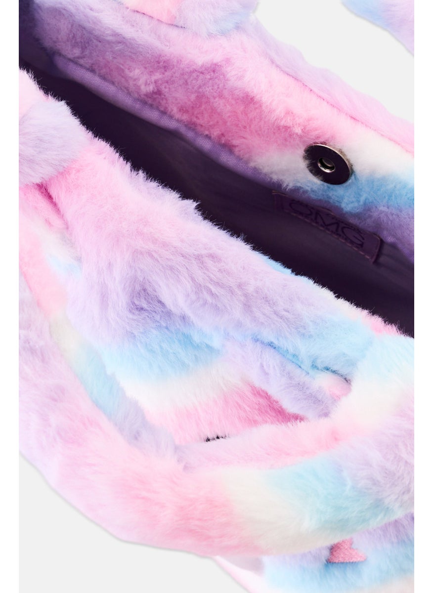 OMG Accessories Kids Girl Teddy Faux Fur Tote Bag 23 H x 33 L x 7 W cm, Purple  - Image 3
