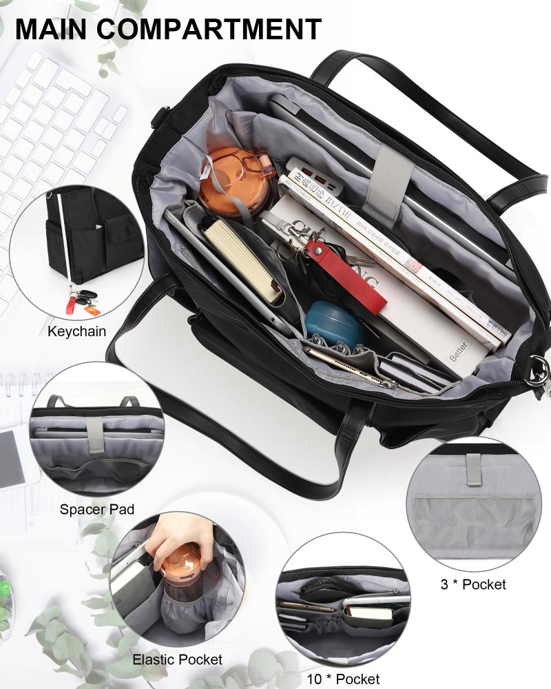 TANTO Laptop Bag for Women 17 Inch, Teacher Tote Bag with Compartments Work Tote Bag Nursing Bag with 19 Pockets Professional Computer Bag Business Office Work Organized Bag with Shoulder Straps - Image 3