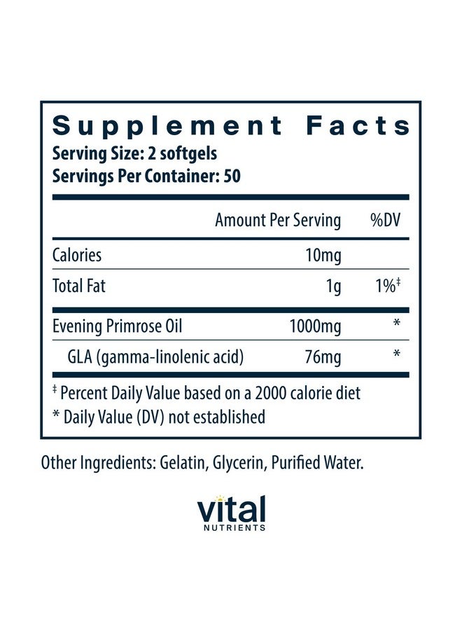 Vital Nutrients Vital Nutrients Evening Primrose Oil 1000mg | Primrose Supplement for Women | GLA Omega-6 Fatty Acid for Skin and PMS Support* | Gluten, Dairy, Soy Free | Non-GMO | 100 Softgels  - Image 2