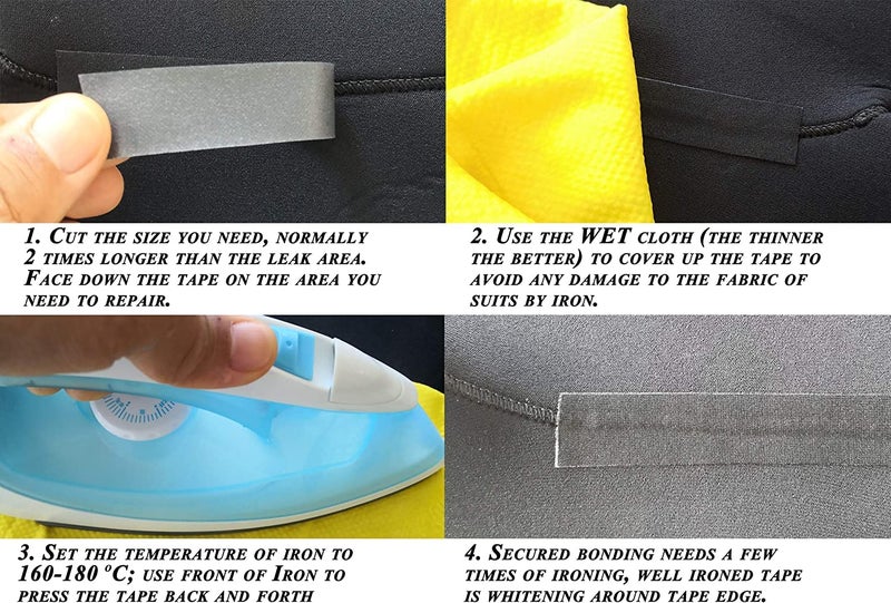 LLPT شريط إصلاح بدلة الغوص LLPT قابل للكي 2” × 16.5 قدم لاصق مانع للتسرب للماء لبدلة الغوص النيوبرين وبدلات الصيد مادة قياسية صناعية لون أسود (IR2065) - Image 4