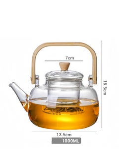 Generic 1000ml Glass Teapot With Glass Infuser, Teapot With Strainer For Loose Tea, Safe On Stovetop, Tea Pot With Bamboo Handle  - Image 3