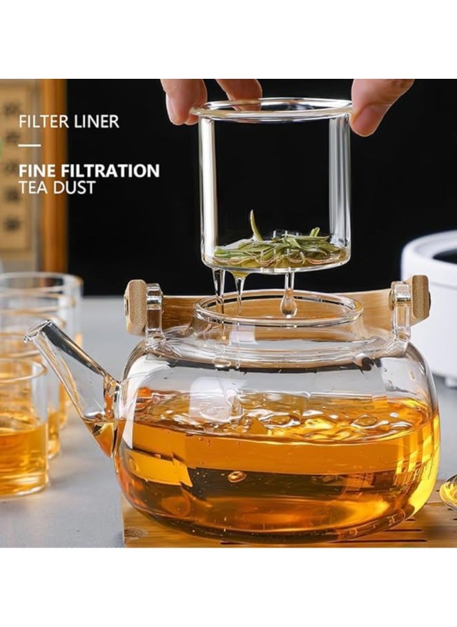 Generic - 1000ml Glass Teapot With Glass Infuser, Teapot With Strainer For Loose Tea, Safe On Stovetop, Tea Pot With Bamboo Handle - Image 1