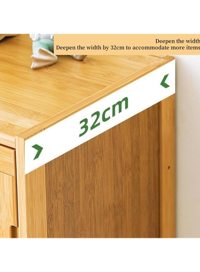 XiuWoo Narrow Shoe Storage Cabinet for Entryway,Rattan Shelf, Bamboo Storage Cabinet with Doors,Bamboo Shoe Rack,Free Standing Shoe Organizer Cabinet,Simple and Modern - Image 5