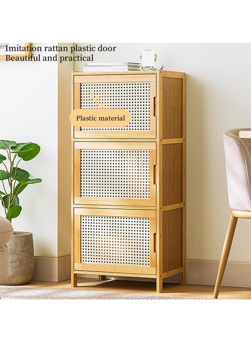XiuWoo Narrow Shoe Storage Cabinet for Entryway,Rattan Shelf, Bamboo Storage Cabinet with Doors,Bamboo Shoe Rack,Free Standing Shoe Organizer Cabinet,Simple and Modern - Image 3