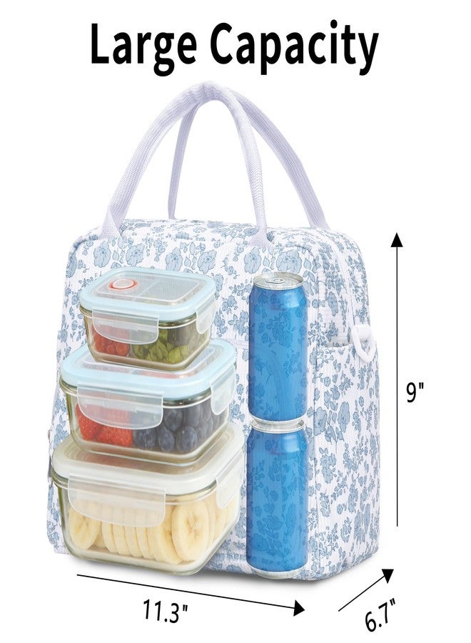 GASSDA Lunch Bag for Women Adult Lager Insulated Lunch Box Cute Cooler Lunch Tote Bags for Work Picnic (Blue-Floral) - Image 3