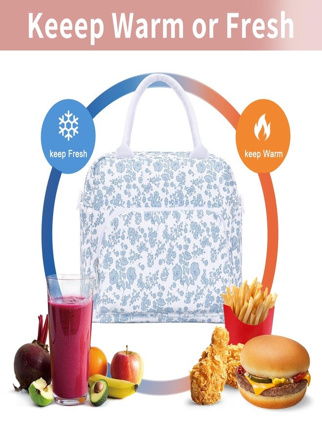 GASSDA Lunch Bag for Women Adult Lager Insulated Lunch Box Cute Cooler Lunch Tote Bags for Work Picnic (Blue-Floral) - Image 4