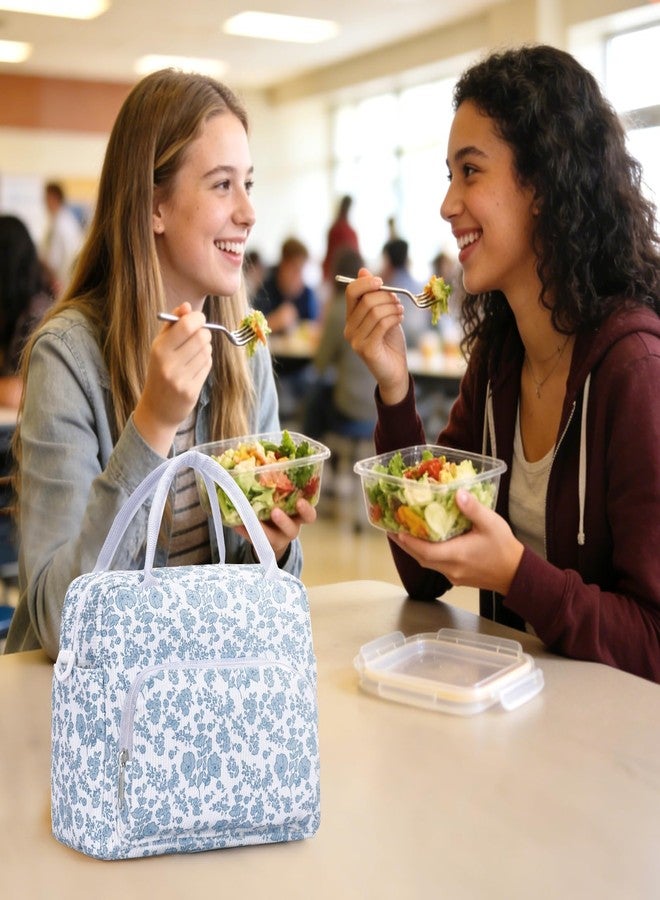 GASSDA Lunch Bag for Women Adult Lager Insulated Lunch Box Cute Cooler Lunch Tote Bags for Work Picnic (Blue-Floral) - Image 2
