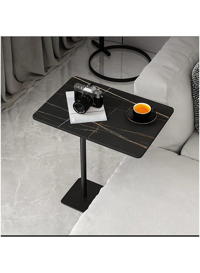 هومزمارت طاولة جانبية حديد وخشب رخامي وام دي اف اسود -  45×30×55 سم - Image 1