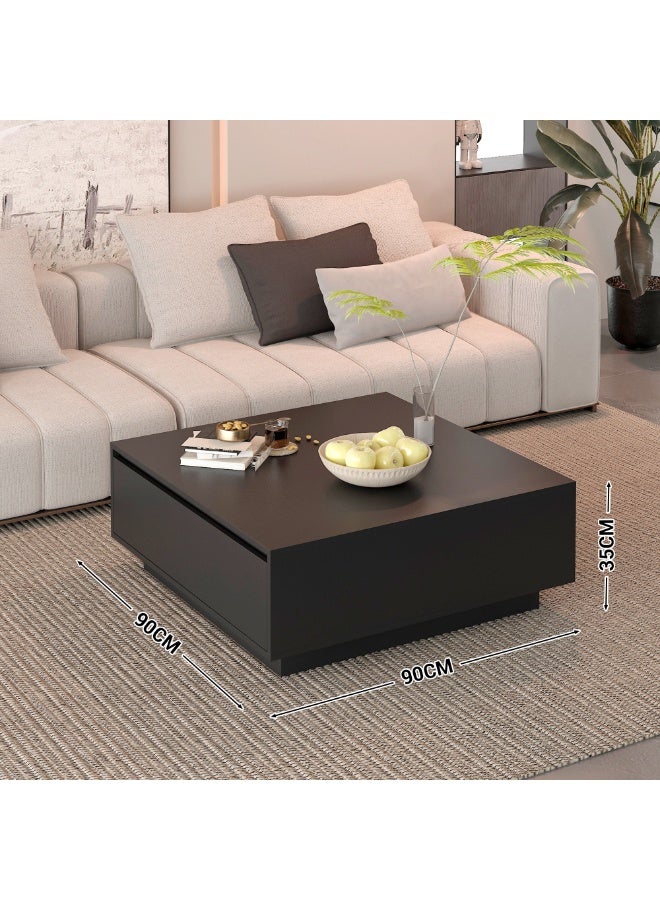 2-Drawer Storage Coffee Table, Modern Black Square Coffee Table for Family Room & Entertainment Area（CJ028） - Image 2