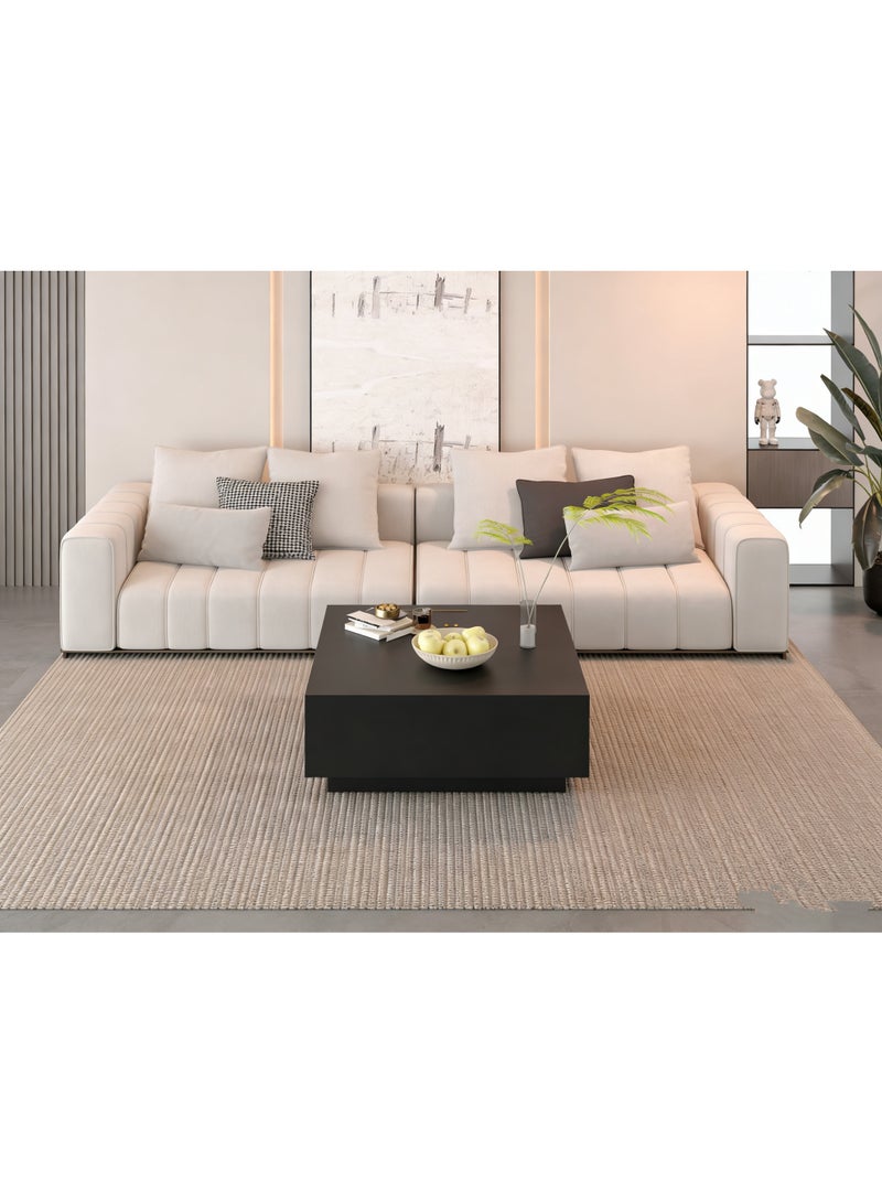 2-Drawer Storage Coffee Table, Modern Black Square Coffee Table for Family Room & Entertainment Area（CJ028） - Image 4