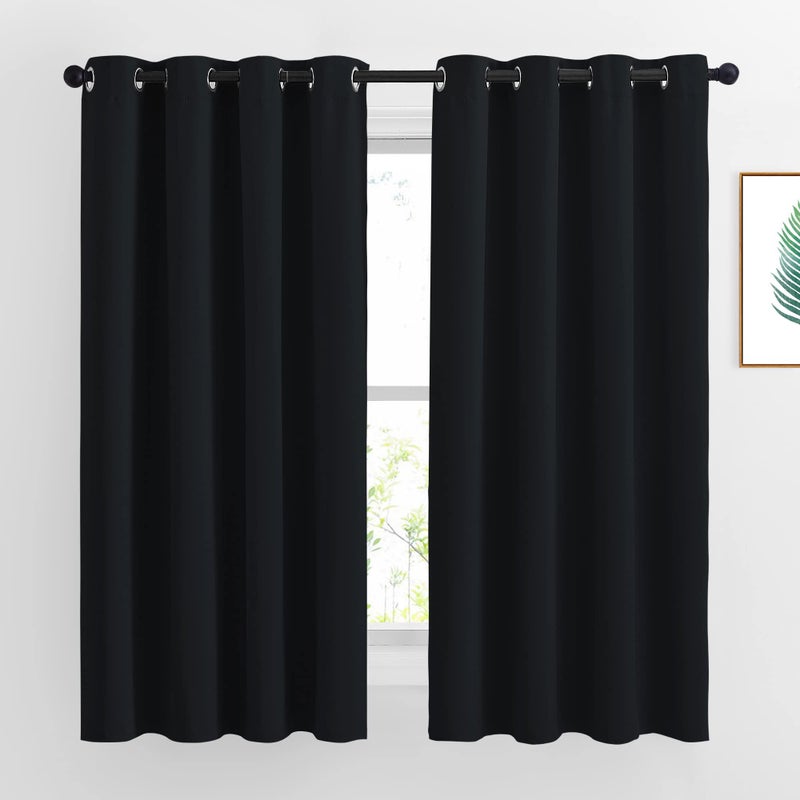 NICETOWN Blackout Curtains 63 inch Length 2 Panels Burg - Easy Care Solid Thermal Curtains Grommet Blackout Window Treatments for Bedroom/Kids Room (W52 x L63, Black) - Image 1
