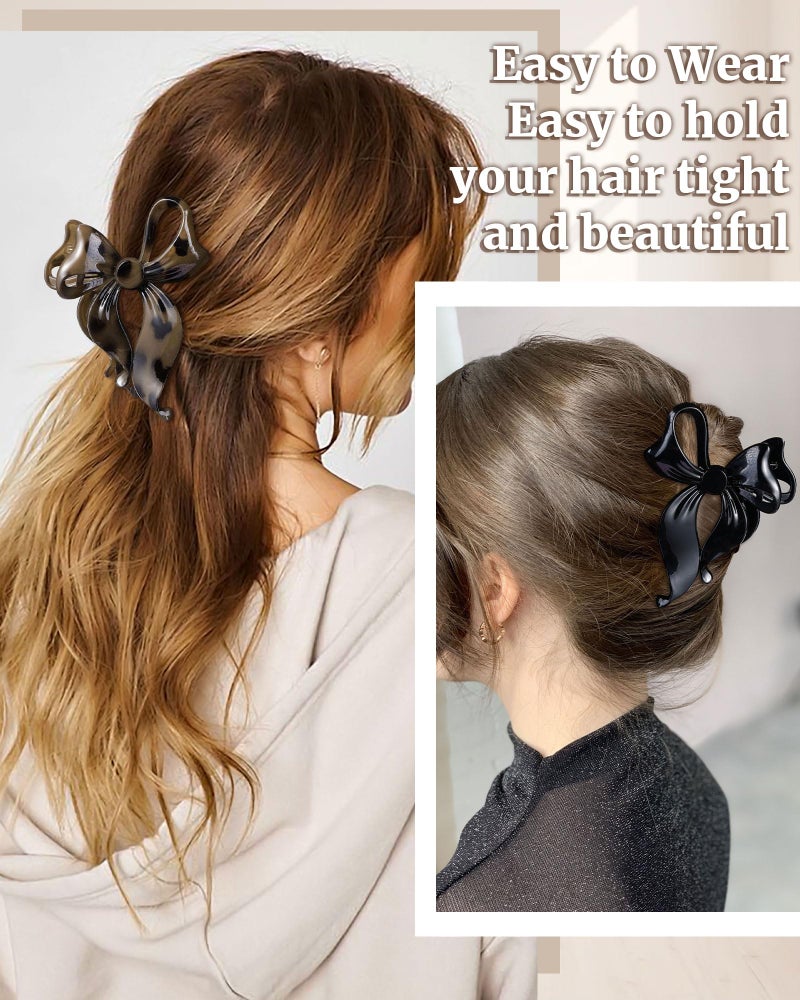 Mesovor 4 Pack Cute Bow Claw Clip for Women, Nonslip Large Matte Strong Hold Bows Hair Clips for Thin and Thick Hair | Chic Hair Styling Accessories (4.1" Black, Leopard) - Image 4