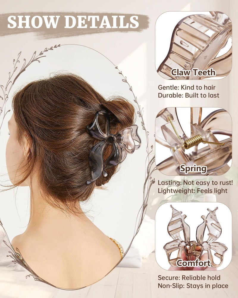 Mesovor 4 Pack Cute Bow Claw Clip for Women, Nonslip Large Matte Strong Hold Bows Hair Clips for Thin and Thick Hair | Chic Hair Styling Accessories (4.1" Black, Leopard) - Image 3