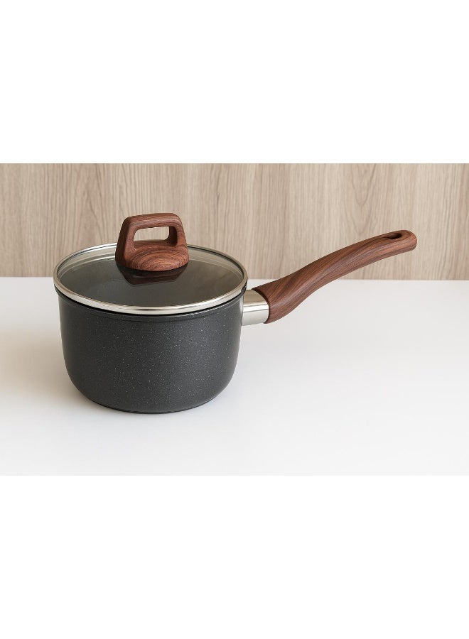 Tradeo Non-Stick Cookware Set with Glass Lids – Marble Coating Pots & Frypan, Wooden-Style Handles (18/20/24 CM) - Image 2