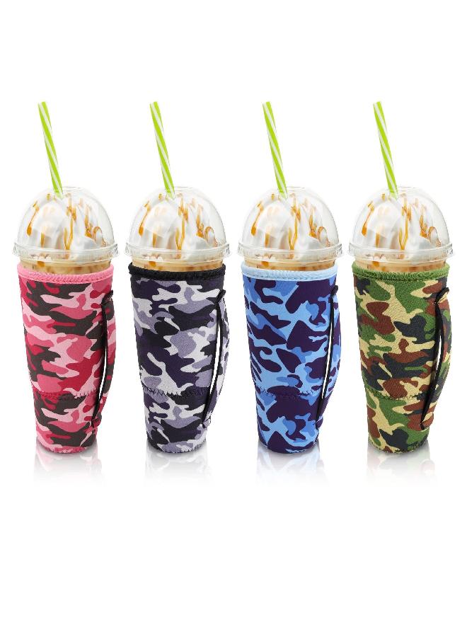 AJLTPA 4Pack Reusable Iced Coffee Sleeve Insulator Sleeves for Cold Drinks Beverages, Neoprene Cup Sleeve With Handle for Most Coffee, Fits 30-32oz Large Cups (Camo with Handle) - Image 1