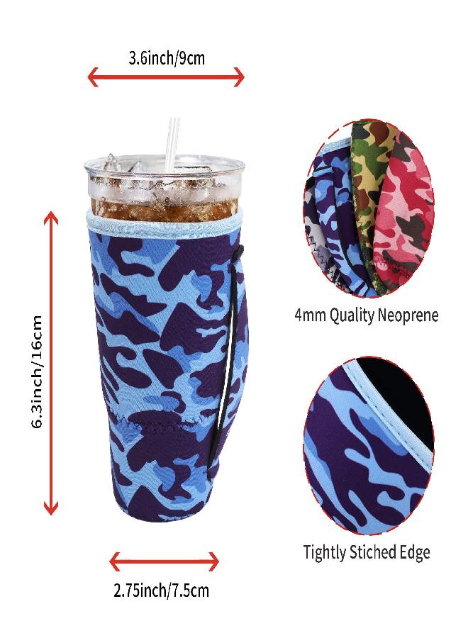 AJLTPA 4Pack Reusable Iced Coffee Sleeve Insulator Sleeves for Cold Drinks Beverages, Neoprene Cup Sleeve With Handle for Most Coffee, Fits 30-32oz Large Cups (Camo with Handle) - Image 2