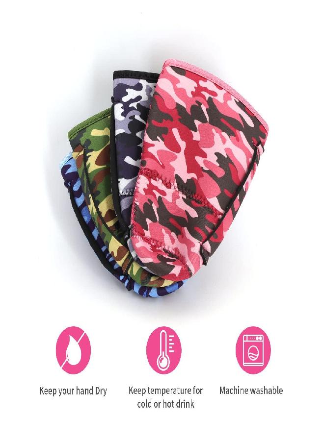 AJLTPA 4Pack Reusable Iced Coffee Sleeve Insulator Sleeves for Cold Drinks Beverages, Neoprene Cup Sleeve With Handle for Most Coffee, Fits 30-32oz Large Cups (Camo with Handle) - Image 3