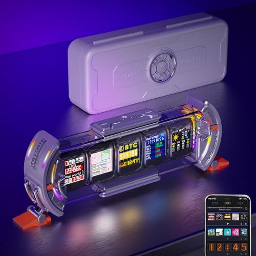 Divoom Times Gate - Cyberpunk Gaming Setup Digital Alarm Clock, Smart APP, WiFi Connect, RGB LED Display, Personalized Financial & Bitcoin Dashboard, Pixel Art for Gaming Room & Office Decor, Silver - Image 1