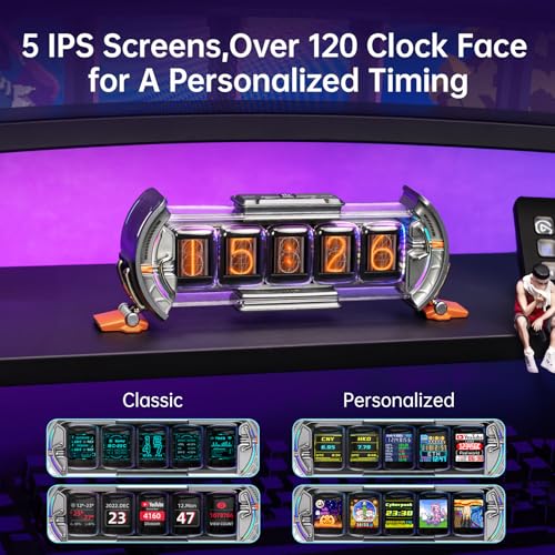 Divoom Times Gate - Cyberpunk Gaming Setup Digital Alarm Clock, Smart APP, WiFi Connect, RGB LED Display, Personalized Financial & Bitcoin Dashboard, Pixel Art for Gaming Room & Office Decor, Silver - Image 2
