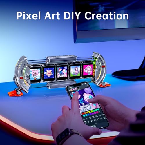 Divoom Times Gate - Cyberpunk Gaming Setup Digital Alarm Clock, Smart APP, WiFi Connect, RGB LED Display, Personalized Financial & Bitcoin Dashboard, Pixel Art for Gaming Room & Office Decor, Silver - Image 5