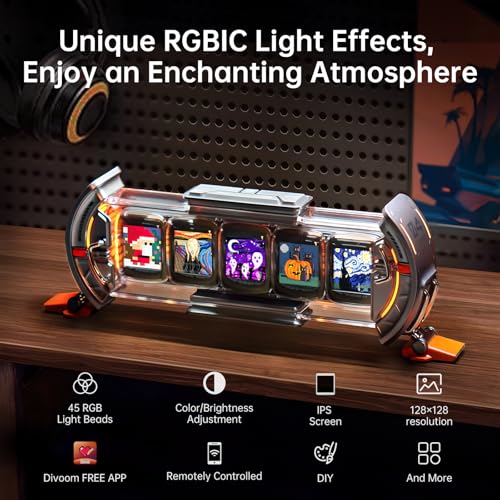 Divoom Times Gate - Cyberpunk Gaming Setup Digital Alarm Clock, Smart APP, WiFi Connect, RGB LED Display, Personalized Financial & Bitcoin Dashboard, Pixel Art for Gaming Room & Office Decor, Silver - Image 4