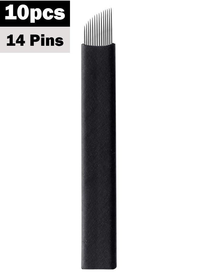 Ocean 10 Pieces Disposable 0.18mm Microblading Blade Fine Needles Permanent Makeup Curve Brow Manual Eyebrow Embroidery Tattoo Microblade Needles - 14 Pins Shape  - Image 1