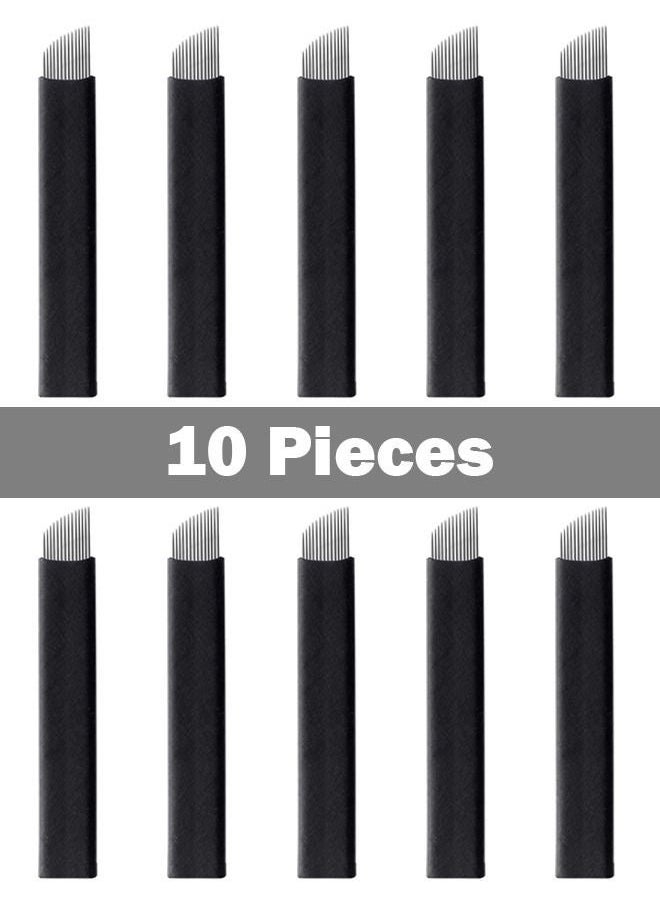Ocean 10 Pieces Disposable 0.18mm Microblading Blade Fine Needles Permanent Makeup Curve Brow Manual Eyebrow Embroidery Tattoo Microblade Needles - 14 Pins Shape  - Image 2