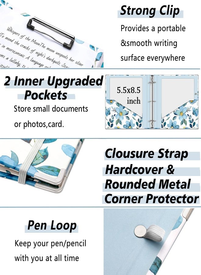 KLLVE A5 Binder 1 Inch，3 Ring Binder Organizer with Clipboard, 5-Tabs Pockets Dividers, Plastic Folder, 18 Divider Stikers, Pen Loop (Blue Flora, Mini Size) - Image 4