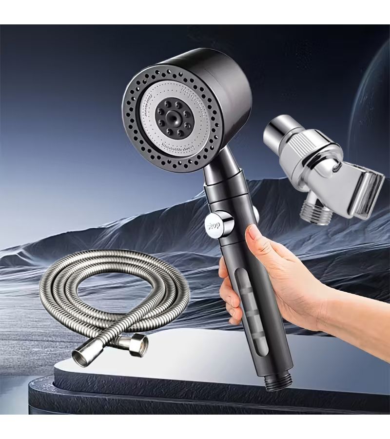 3pcs Orange High Pressure Handheld Shower Head Set with 5 Adjustable Water Flow Modes Built In Filter and Wall Mount Holder for Bathroom - Image 3